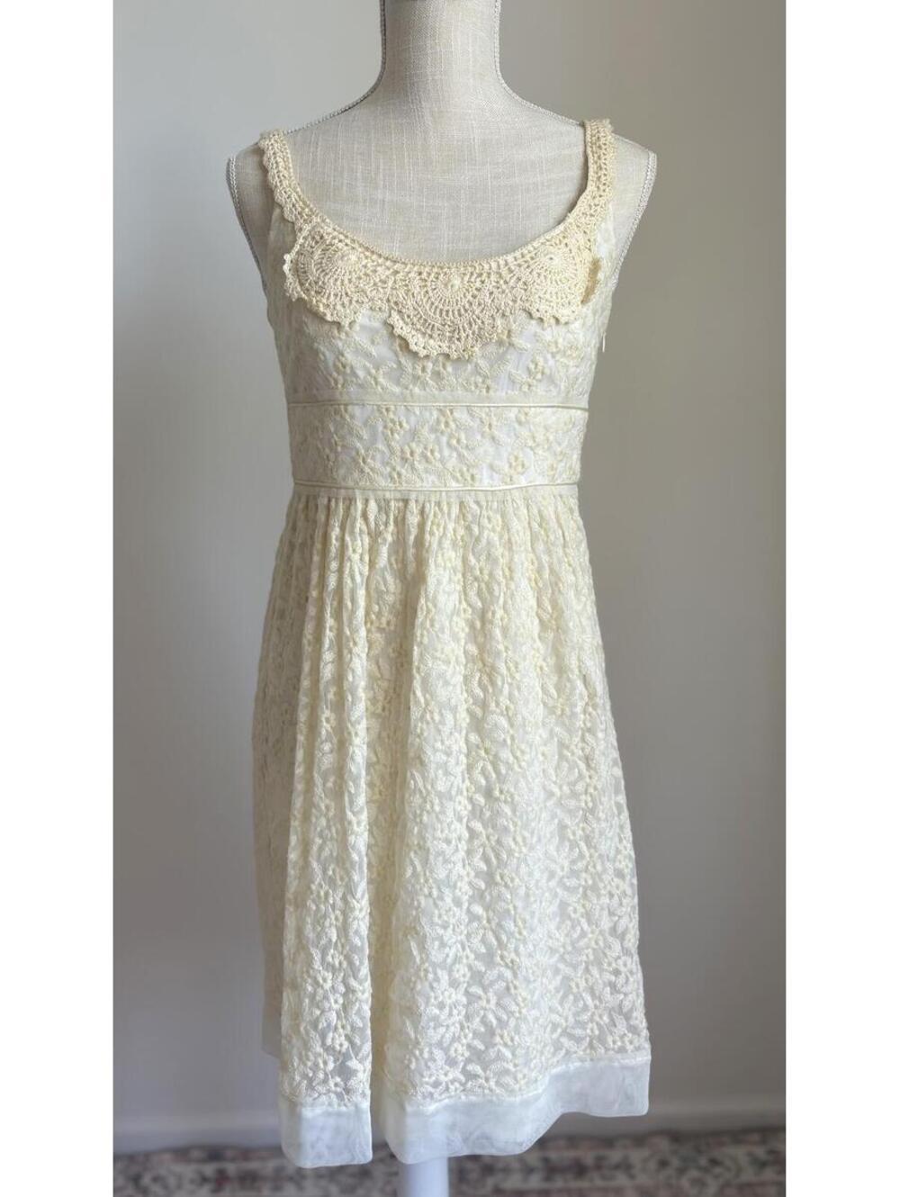 Romantic Cream Crochet and Lace Dress